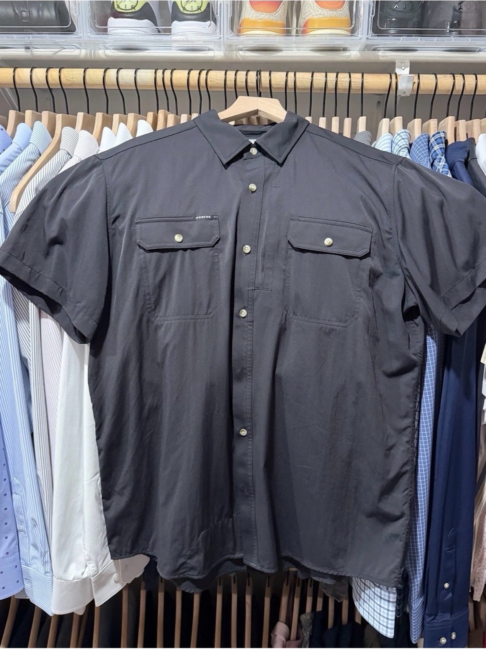 Poncho Men's Short Sleeve Shirt XL Slim - Black